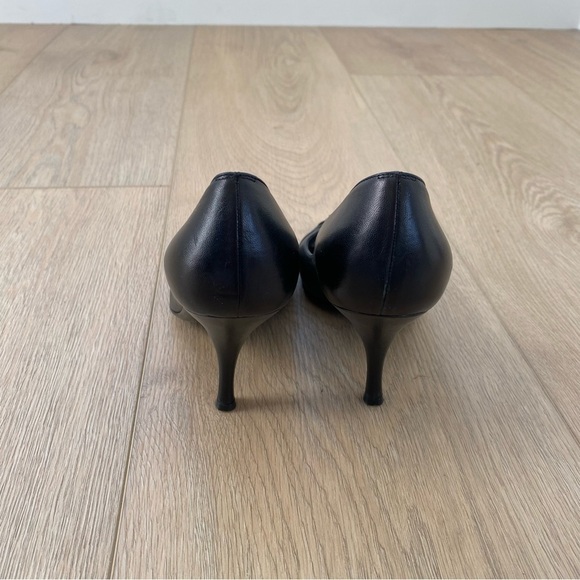 Salvatore Ferragamo Black Leather Peep Toe Slingback Heels Size 7 - Picture 5 of 8